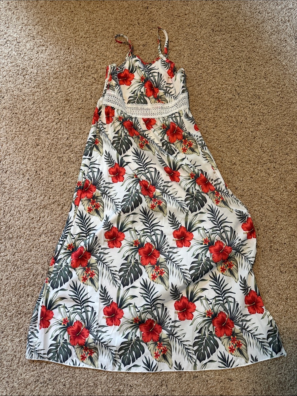 SHEIN White Maxi Dress with Red Floral Print